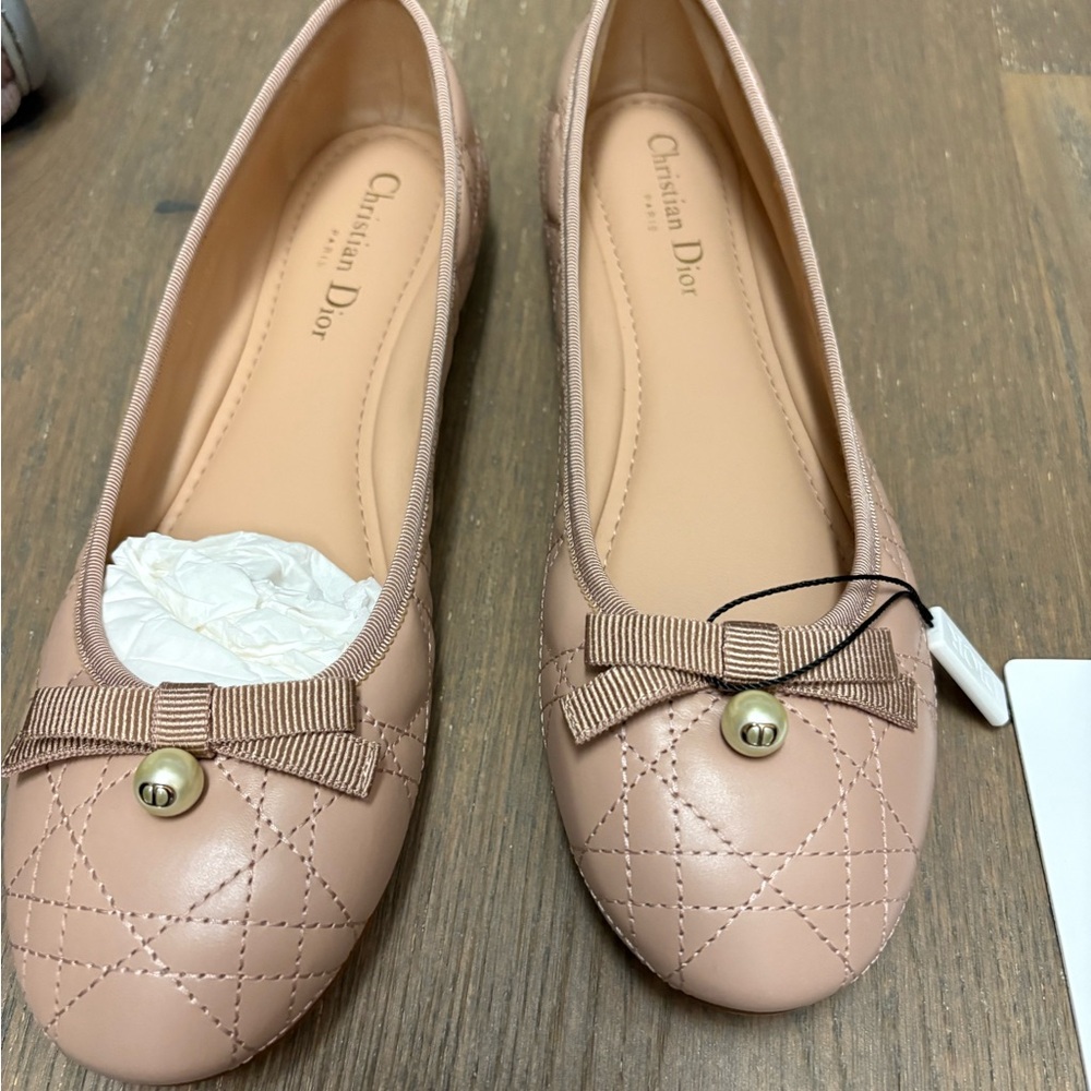 Dior Women's Pinky Nude Quilted Flats size 40 new